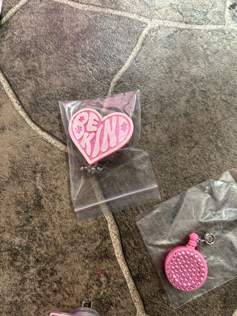 Pink Rhinestone Work Tags Reel and Cute Pink Charms - Picture 2 of 6